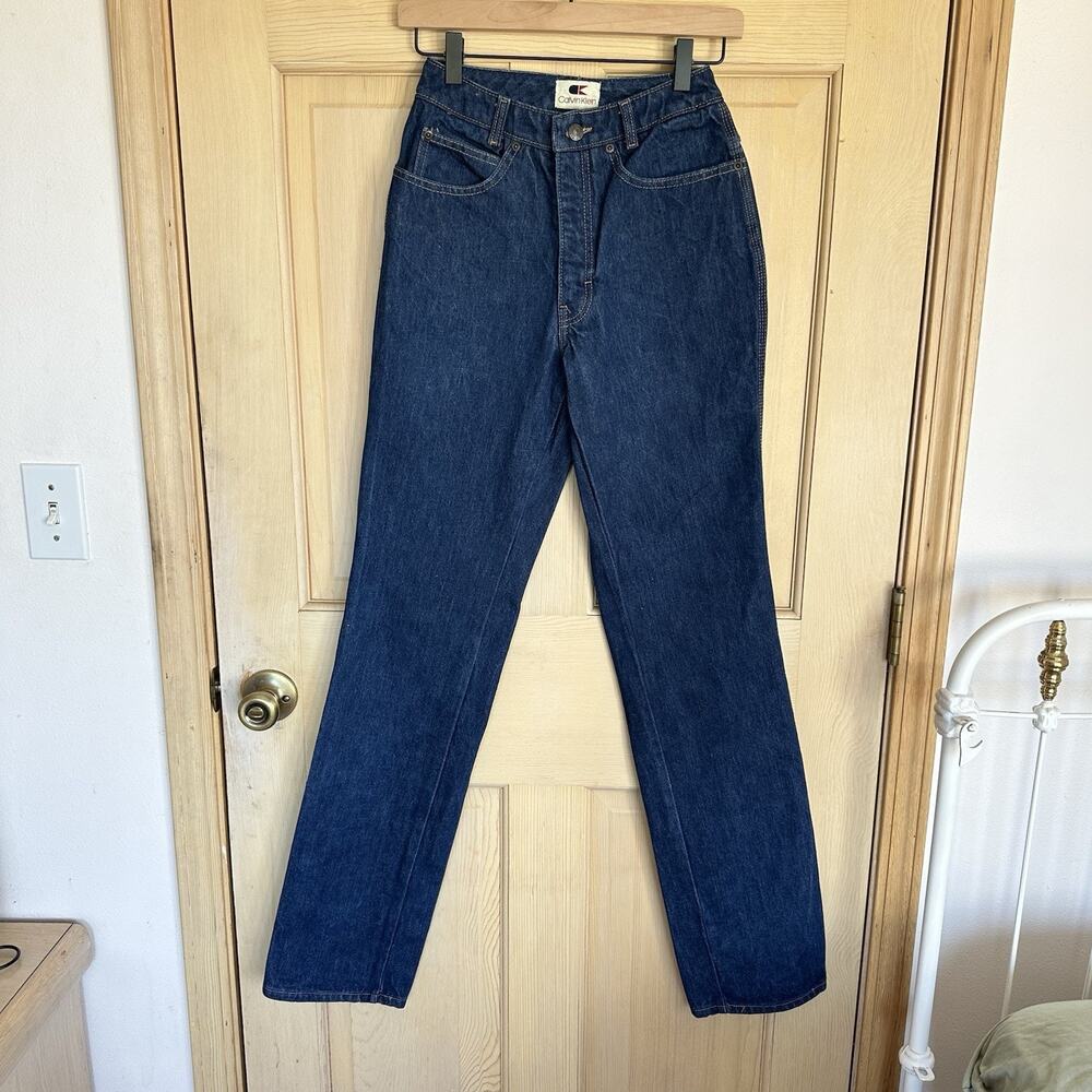 VINTAGE 80s 90s High Rise CALVIN KLEIN Jeans Size 7 24" Made in USA Dark Blue